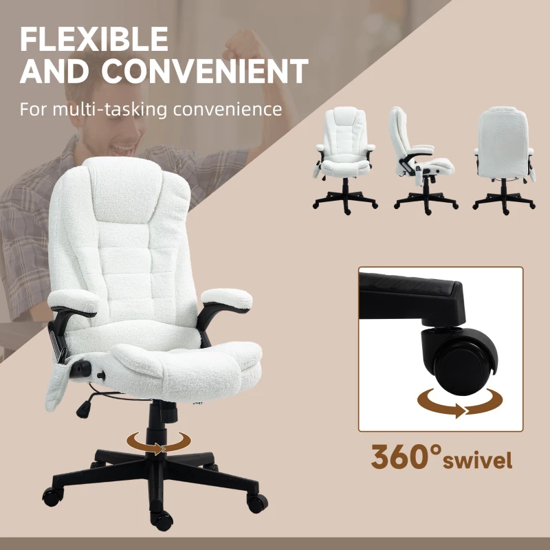 Vinsetto 6 Point Executive Office Chair with Heat, Velvet High Back Vibrating Massage Office Chair, White