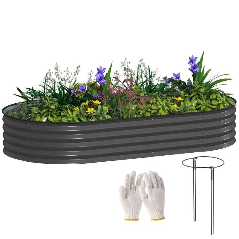 Outsunny 6' x 3' x 1' Large Outdoor Planter Box, Galvanized Raised Garden Bed with Metal Plant Stake, Dark Grey