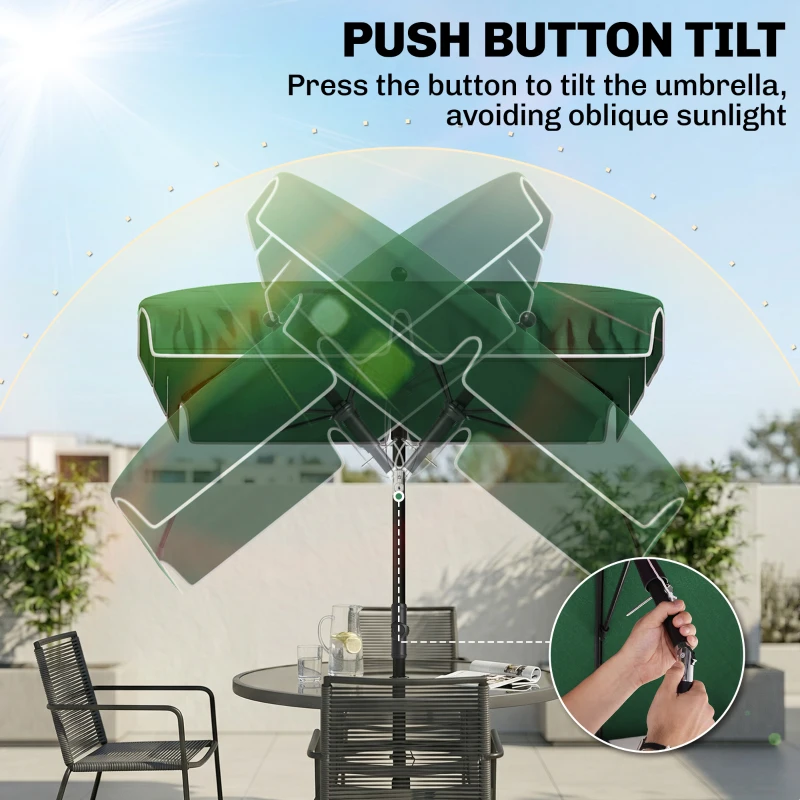 Outsunny 6.5x4ft Rectangle Patio Umbrella Aluminum Tilt Adjustable Garden Parasol Sun Shade Outdoor Canopy Green
