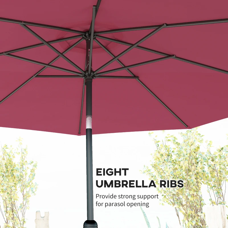 Outsunny 10' x 8' Round Market Umbrella, Patio Umbrella with Crank Handle and Tilt, Outdoor Parasol for Garden, Wine Red