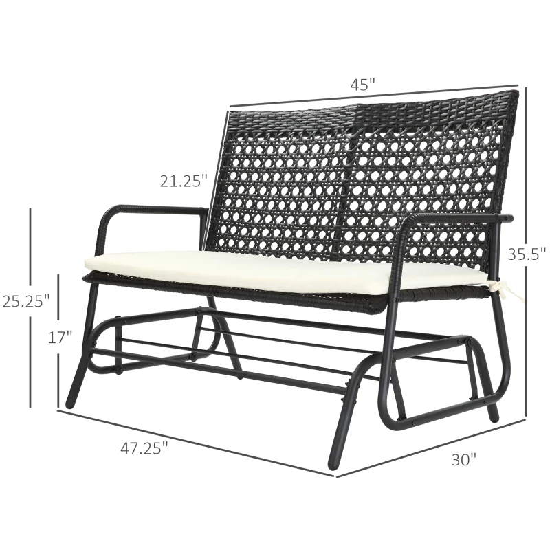 Outsunny Patio 2-Person Wicker Glider Bench Swing Gliding Chair, Outdoor All-Hand Woven PE Rattan Loveseat w/ Ergonomic Design for Patio, Garden, Porch, Lawn, Brown