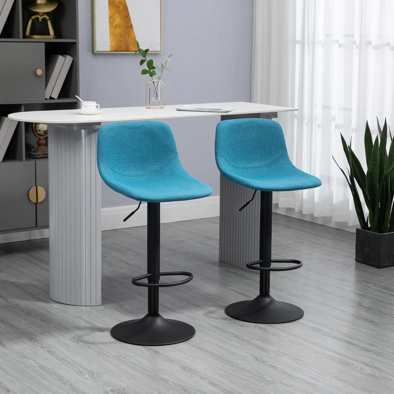 HOMCOM Adjustable Bar Stools, Swivel Bar Height Chairs Barstools Padded with Back for Kitchen, Counter, and Home Bar, Set of 4, Blue