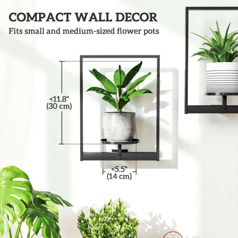 Outsunny 3 Pack Wall Planters for Indoor Plants, Wall-Mounted Metal Plant Stand Shelves, Picture Frame Wall Decor Hanger