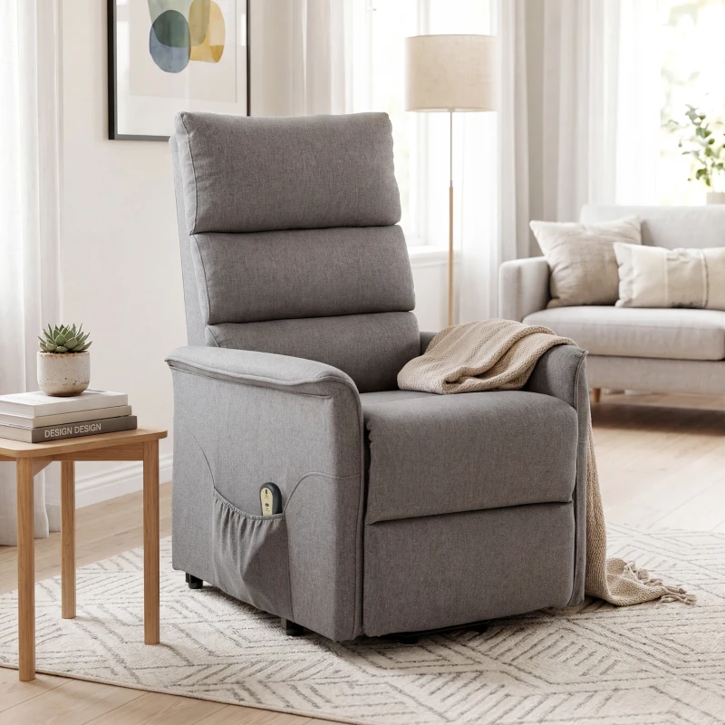 HOMCOM Lift Chair for Elderly, Power Chair Recliner with Remote Control, Side Pockets for Living Room, Dark Grey