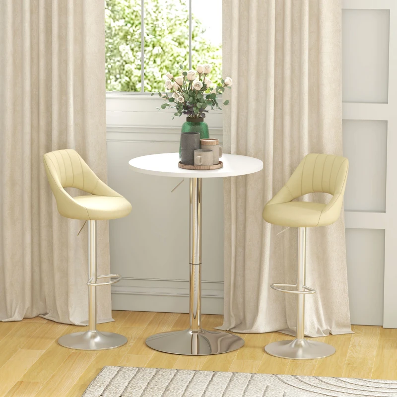 HOMCOM High Top Bar Table, Adjustable Round Kitchen Table with Swivel Top and Steel Base, Bistro Table for 2 People, White