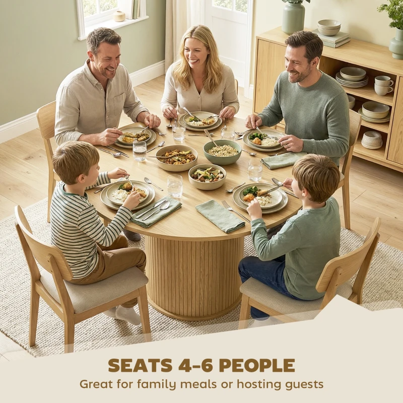 HOMCOM Round Dining Table for 4-6, 47 Inch Kitchen Table with Fluted Pedestal Base, for Kitchen Living Room Dining Room, Natural