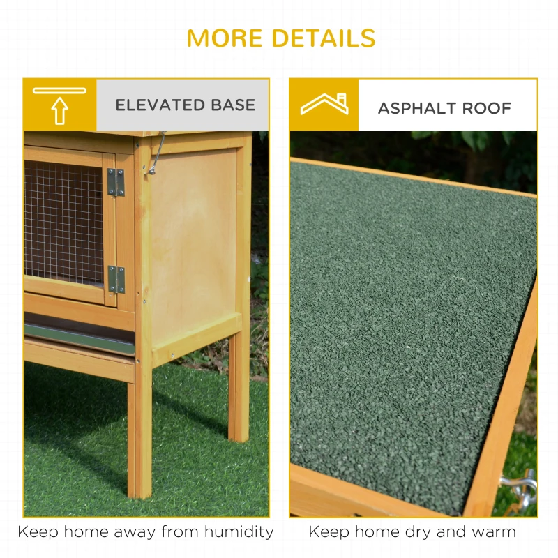 PawHut Wooden Rabbit Hutch, Indoor Outdoor Bunny Cage with Slide-Out Tray and Openable Roof, Small Animal Cage