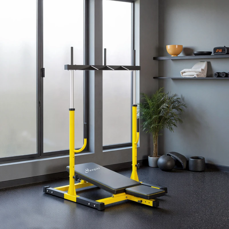 Soozier Vertical Leg Press Machine with Adjustable Leg, Back, and Head Positions, 1" Standard Plate Compatible, Yellow