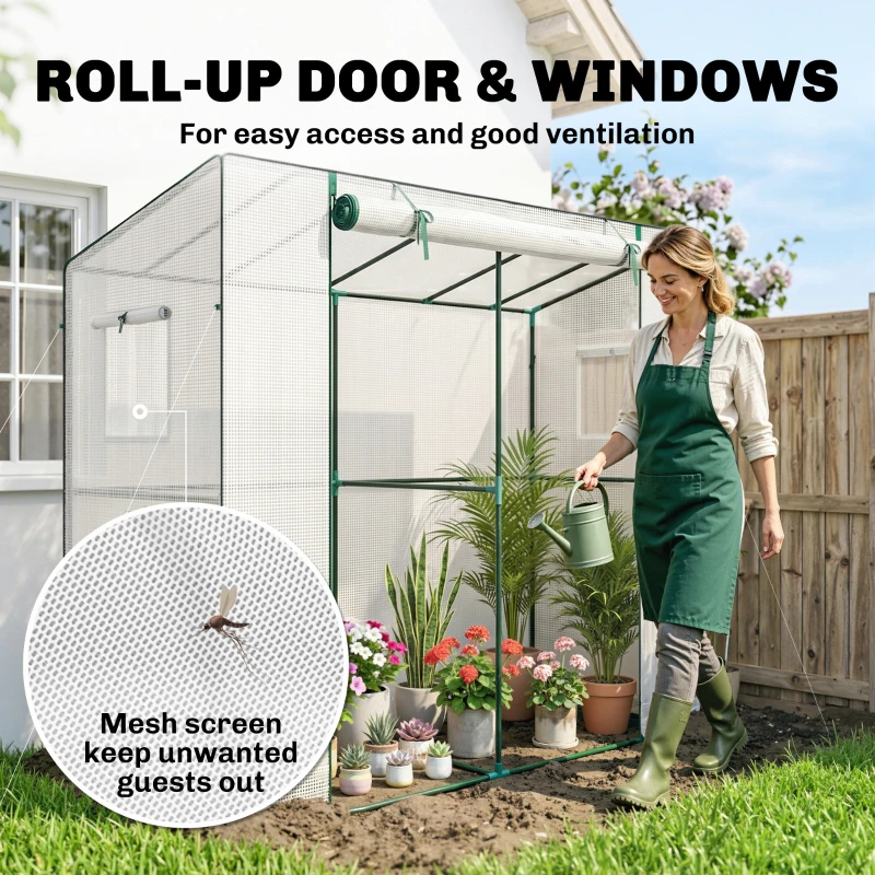 Outsunny Walk-in Portable Greenhouse Small Greenhouse for Outdoors with UV-resistant PE Cover, 6.6' x 2.5' x 5.6' White