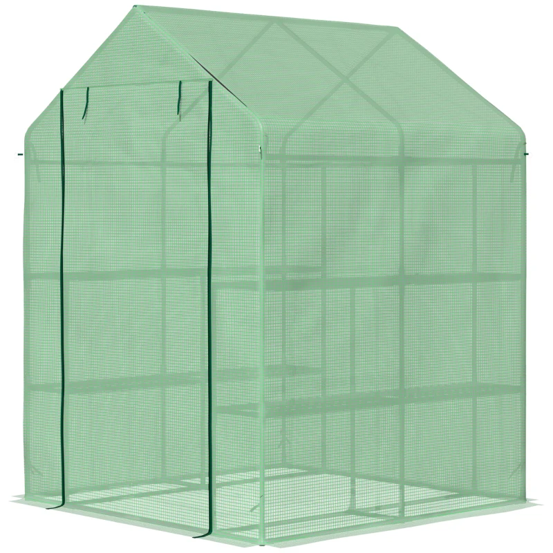 Outsunny 56" x 54" x 74" Walk-in Greenhouse Portable Garden Flower Seed Warm House with 8 Shelves, Outdoor Plant Growth Hot House, PE Cover, Green