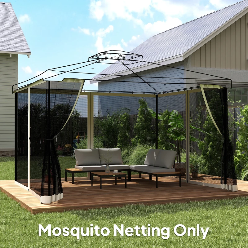 Outsunny Replacement Mosquito Netting for Gazebo 10' x 12' Black Screen Walls for Canopy with Zippers, Cream White