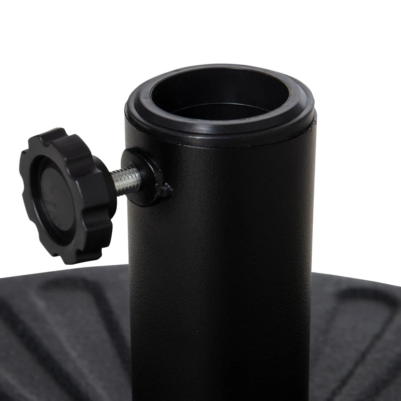 Outsunny Fillable Patio Umbrella Base Stand, Round Plastic Umbrella Holder for Outdoor, Patio, Garden, Deck and Beach, 46lb Capacity Water or 57lb Capacity Sand, Fit Dia 38mm Pole, Black