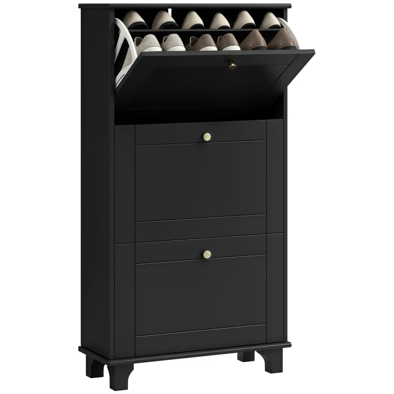 HOMCOM Narrow Shoe Storage with 3 Flip Drawers and Adjustable Shelves, Shoe Cabinet Organizer for 12 Pairs of Shoes, Black