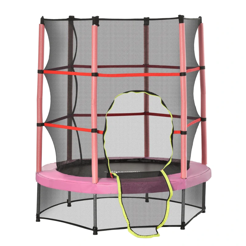 Outsunny 55" Kids Trampoline with Enclosure Net for Indoor/Outdoor, Trampoline for Boys and Girls Age 3-6 Years, Pink