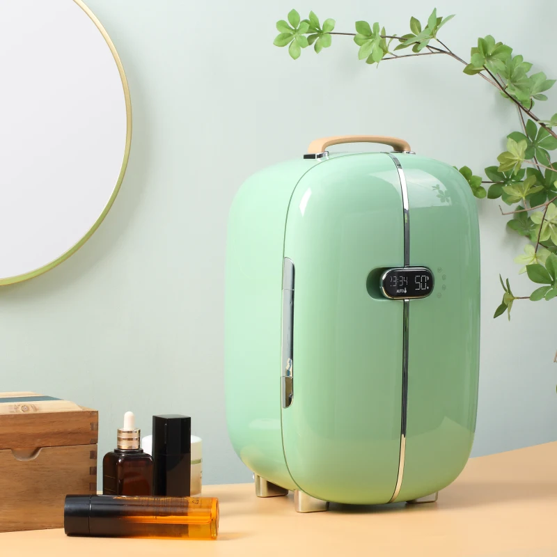 HOMCOM Portable Skincare Fridge with LED Display, Small Refrigerator Cooler, 12L Mini Fridge for Makeup and Cosmetics, Green