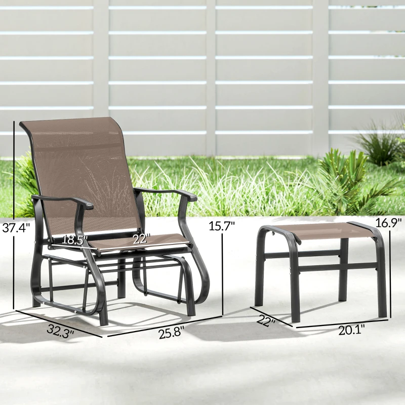 Outsunny Outdoor Glider with Ottoman, Patio Glider Chair Set with High Back, Wide Seat for Porch, Garden, Backyard, Brown