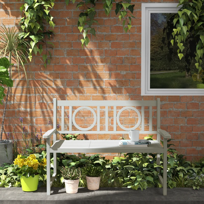 Outsunny 47" Outdoor Wooden Bench, 2-Seater Garden Bench, Fir Wood, For Garden, Poolside, Deck