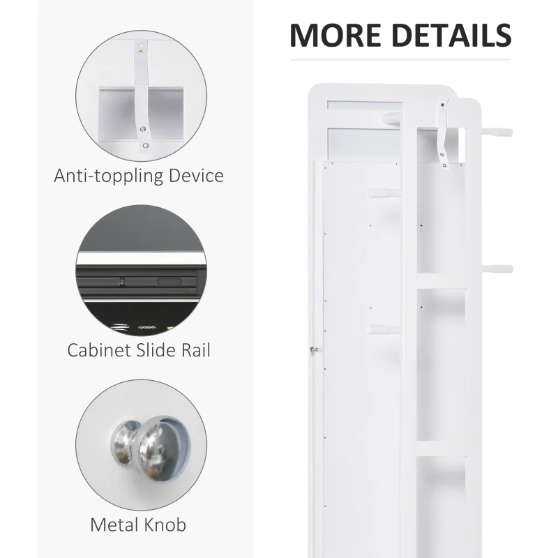HOMCOM Full Length Glass Mirror with Hidden Jewelry Cabinet and Pine Wood Clothing Rack, White