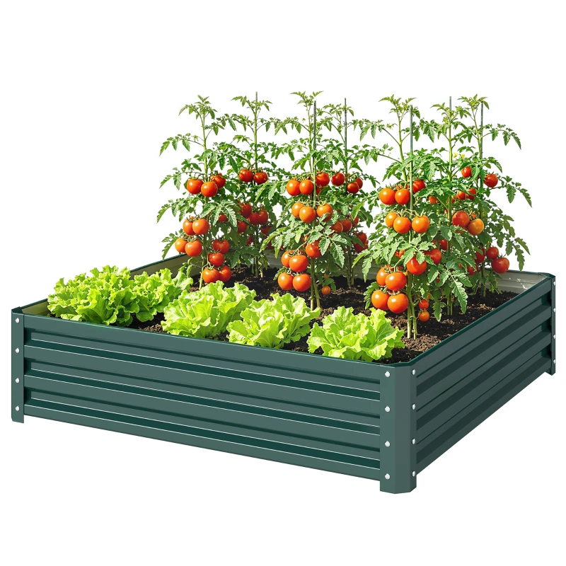 Outsunny Galvanized Raised Garden Bed, 4' x 4' x 1' Metal Planter Box, for Growing Vegetables, Flowers, Herbs, Succulents, Green