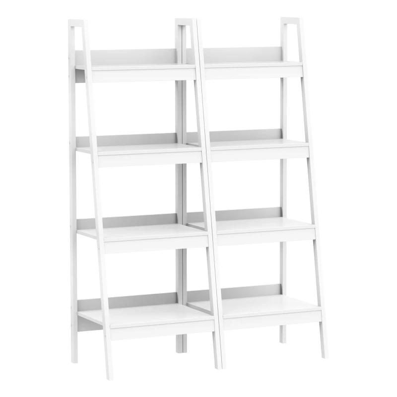 HOMCOM Set of 2, 4 Tier Ladder Shelf Bookcase, Multi-Use Display Rack, Storage Shelving Unit Display Stand, Flower Plant Stand, Home Office Furniture, White