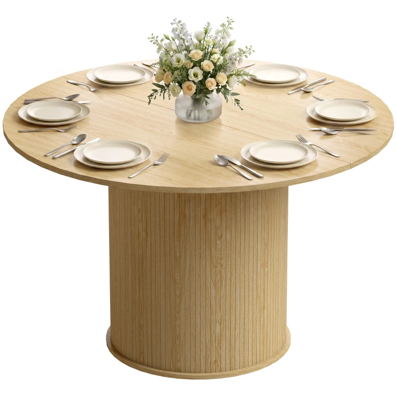 HOMCOM Round Dining Table for 4-6, 47 Inch Kitchen Table with Fluted Pedestal Base, for Kitchen Living Room Dining Room, Natural