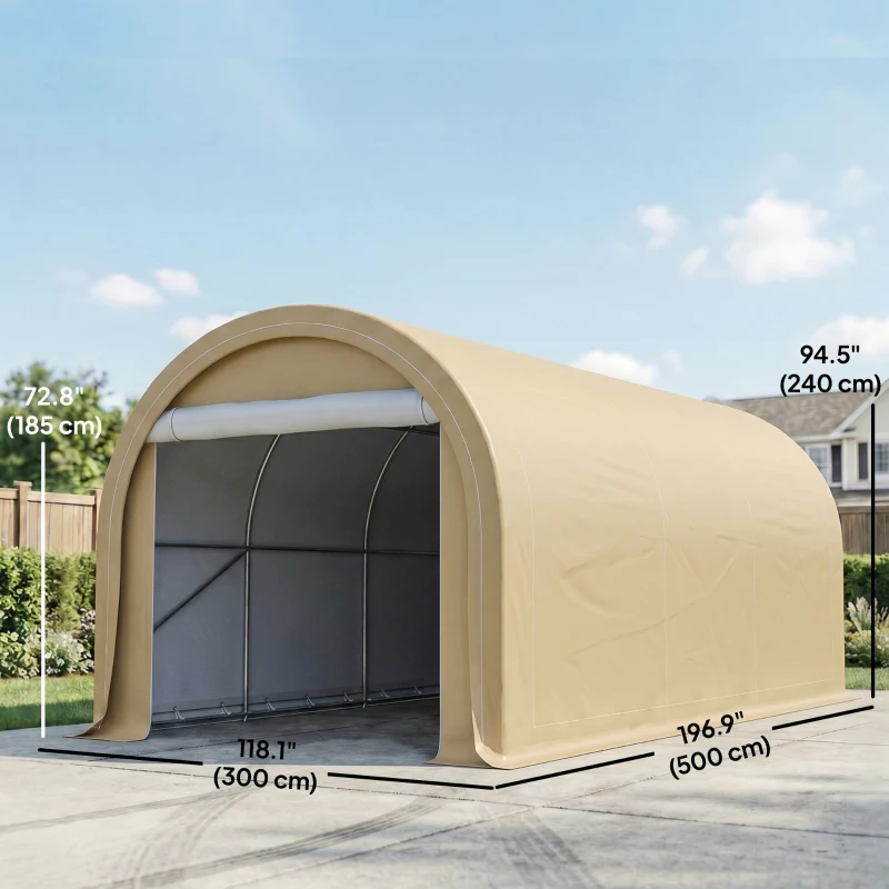 Outsunny 10' x 16' Heavy Duty Portable Carport Tent with Zippered Door, PE Cover for Car, Boat, Motorcycle, Bike, Beige