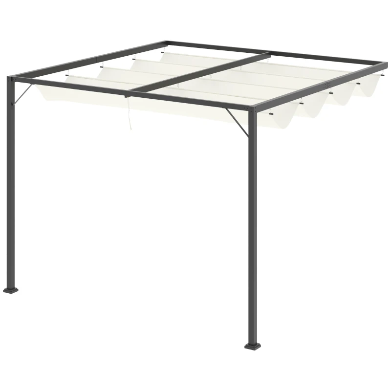 Outsunny 10'x10' Outdoor Pergola Gazebo with Retractable Canopy & Metal Frame & PA Coated Sun Shelter Door Porch Cover, Cream White