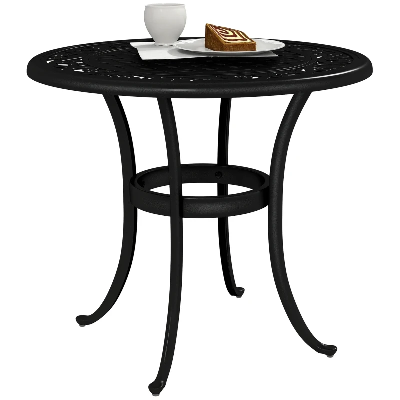 Outsunny Ф23.6" Round Outdoor Side Table, Cast Aluminum Frame Patio Coffee Side Desk for Patio, Garden, Balcony, Black