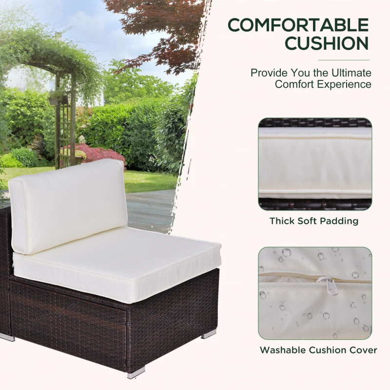 Outsunny 9 Piece Patio Furniture Sets, Wicker Sectional Sofa Sets Outdoor Rattan Conversation Sets with Tempered Glass Tabletop Tea Table and Two Loungers for Garden, Balcony, Backyard, Dark Coffee