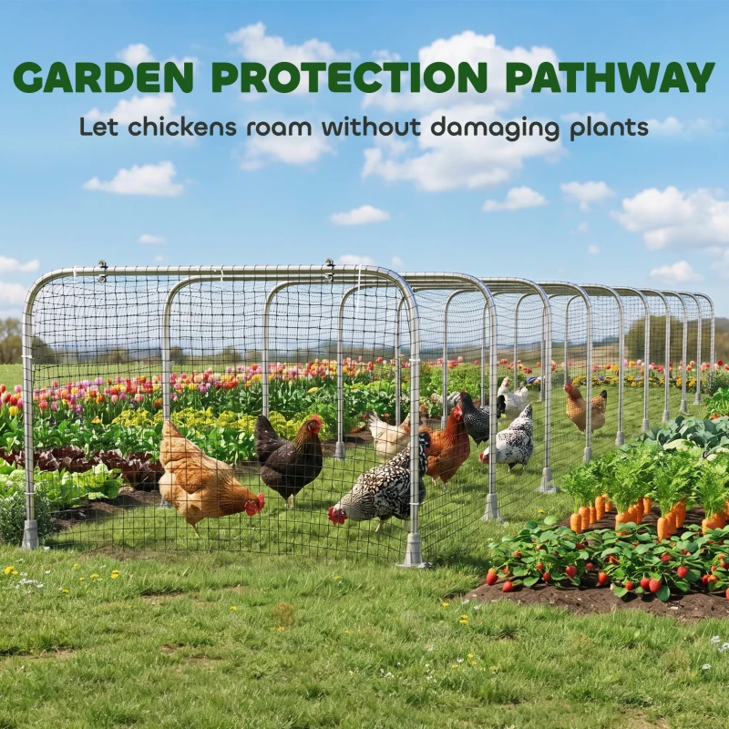 PawHut Extra Long Chicken Run, 354" x 39" Galvanized Steel Chicken Tunnel with Nylon Netting for 10-15 Chickens or Ducks