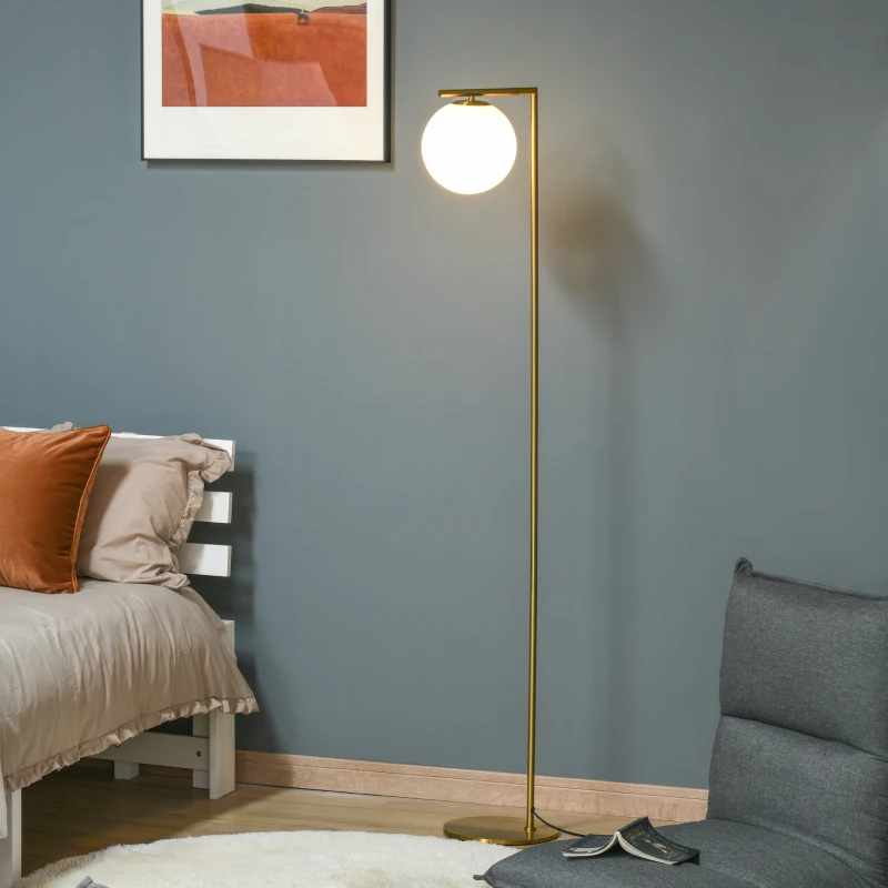 HOMCOM Metal Floor Lamp, Standing Light with 350° Adjustable Lampshade for Living Room, Bedroom, Office, Gold