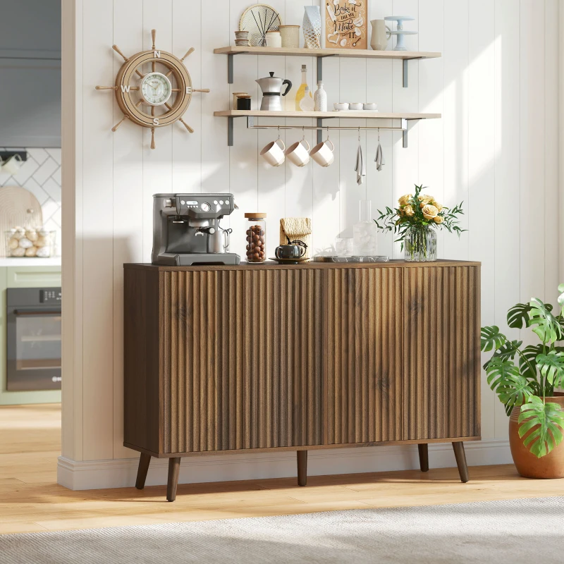 HOMCOM Buffet Cabinet with Storage, Modern Fluted Sideboard with Adjustable Shelves for Dining Room Living Room, Dark Brown