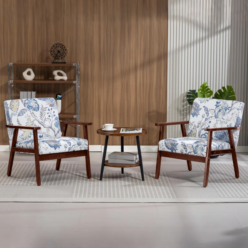 HOMCOM 2 PCS Modern Accent Chairs with Cushioned Seat, Upholstered Linen-Feel Armchair for Bedroom, Living Room, Multicolored