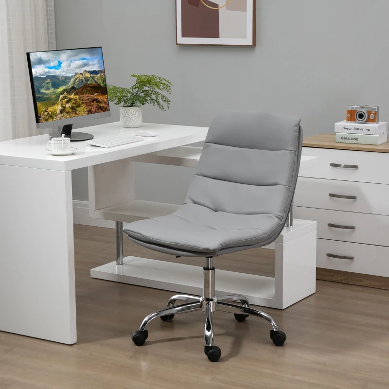 Vinsetto Armless Office Chair Ergonomic Computer Desk Chair Mid-Back Upholstered Task Chair with PU Leather, Adjustable Height and Swivel Seat, Grey