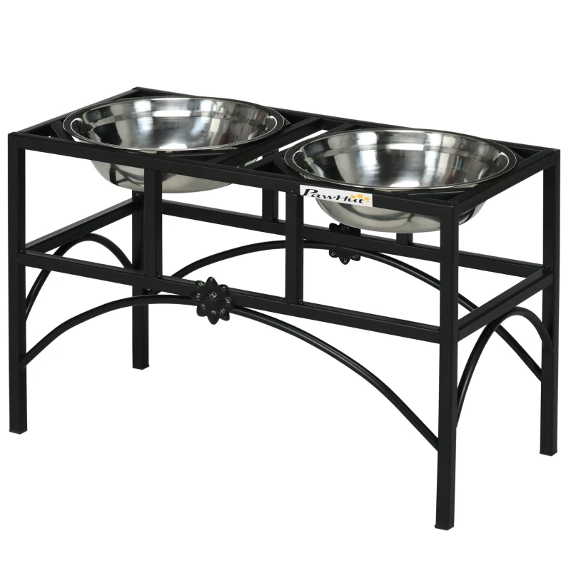 PawHut Elevated Dog Bowls, Double Stainless Steel Heavy Duty Dog Food Bowl Elevated Pet Feeding Station, 14" H