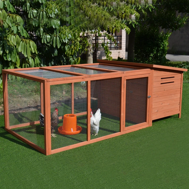 PawHut 88" Large Wooden Chicken Coop Outdoor Hen House Poultry Cage Pen Backyard with Run, Nesting Box, Waterproof Roof and Removable Tray, Natural