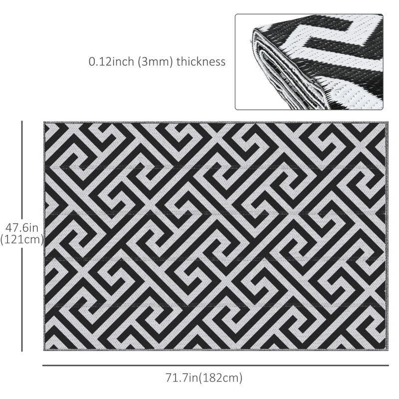 Outsunny Reversible Outdoor RV Rug, Patio Floor Mat, 4' x 6' Plastic Straw Rug for Backyard, Deck, Beach, Camping, Black & White