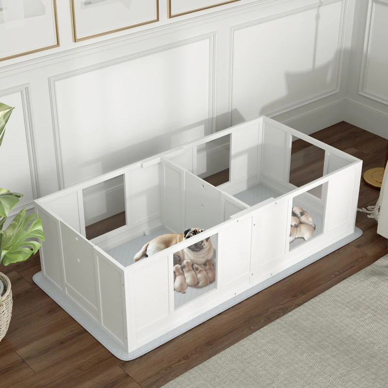 PawHut Double Room Design Whelping Box for Dogs with Whelping Pad, Clear Panels, Adjustable Entrance, for Small Dogs