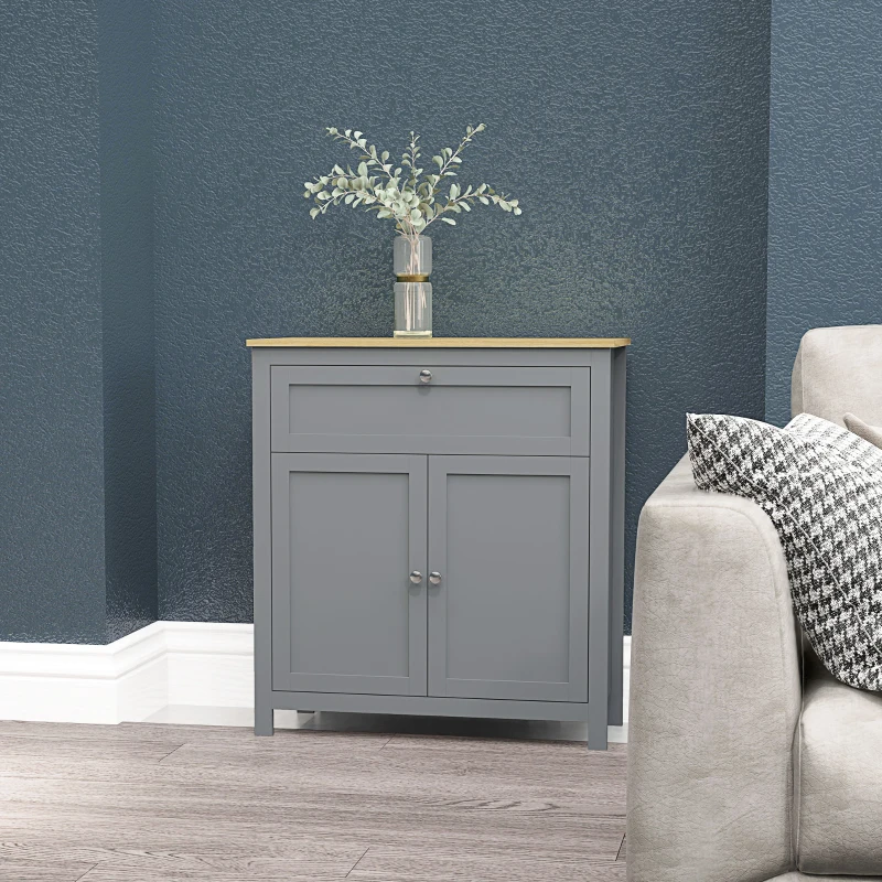 HOMCOM Sideboard Cabinet, Buffet Table with Drawer, Double Door Cupboard and Adjustable Shelf for Living Room, Entryway, Grey