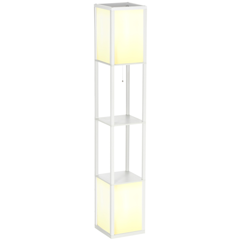 HOMCOM Modern Shelf Floor Lamp with Dual Ambient Light, Standing Lamp Living Room, Bedroom, 10.25"x10.25"x61.5", White
