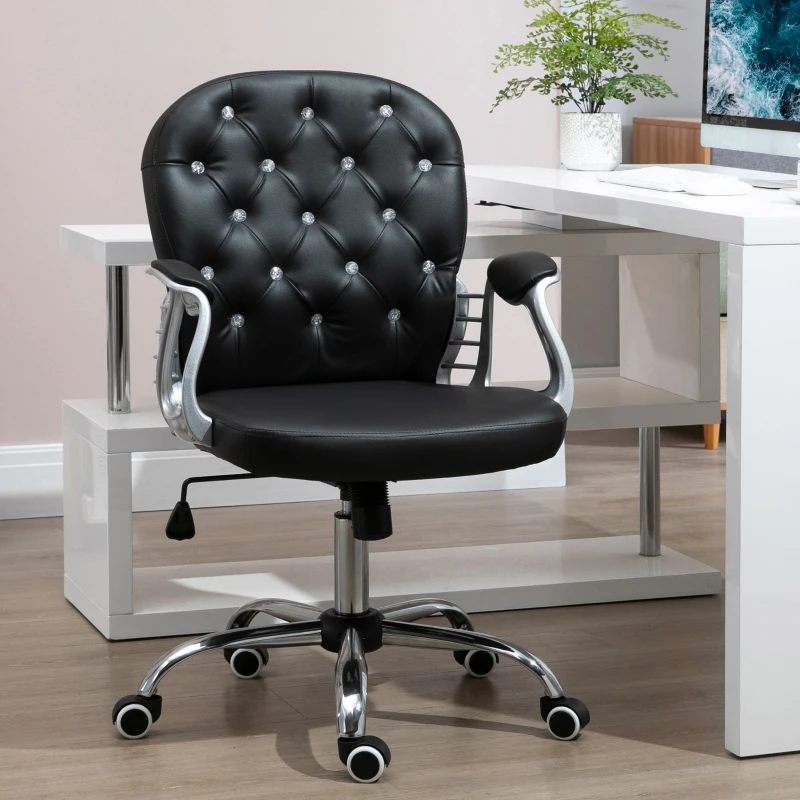 Vinsetto Button Tufted Desk Chair, Home Office Chair with Padded Armrests, Adjustable Height and Swivel Wheels, Pink