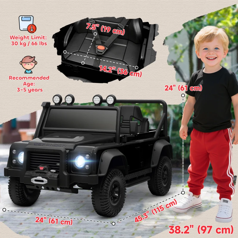 Qaba Land Rover Licensed Kids Ride on Truck with Remote Control, Spring Suspension, LED Lights, 3 Speed for Ages 3-5, Black