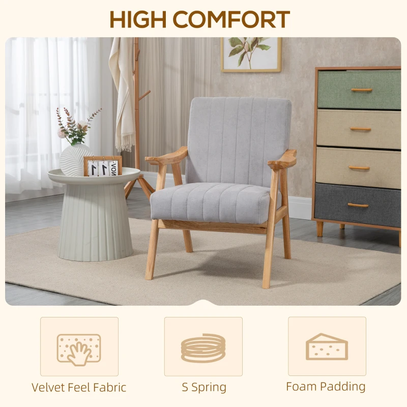 HOMCOM Soft Accent Chair Upholstered Arm Chair for Living Room Furniture Comfy Chair for Bedroom Living Room Chair Gray