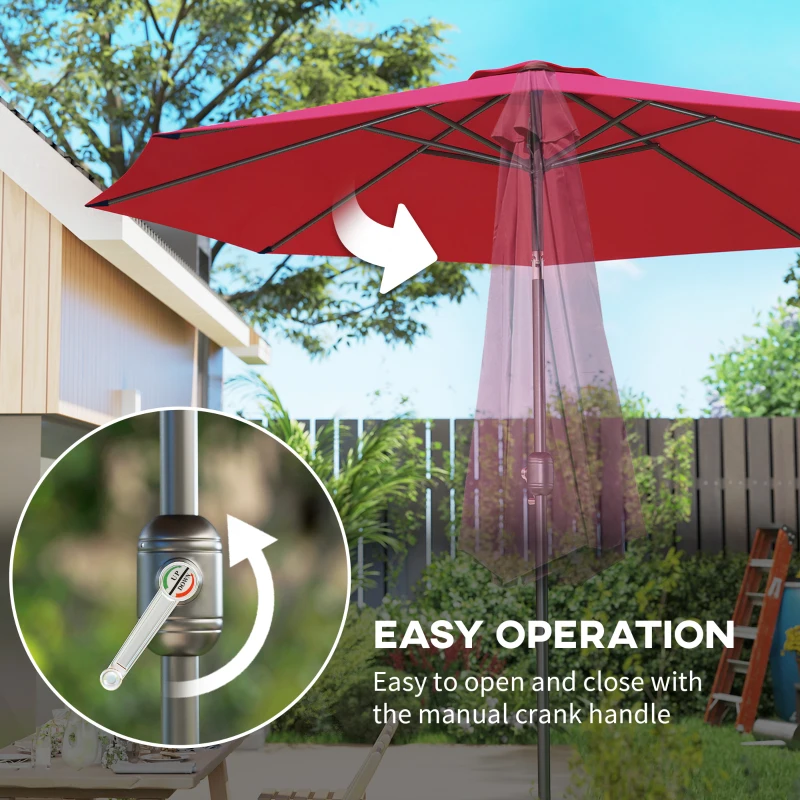 Outsunny 10' x 8' Round Market Umbrella, Patio Umbrella with Crank Handle and Tilt, Outdoor Parasol for Garden, Wine Red