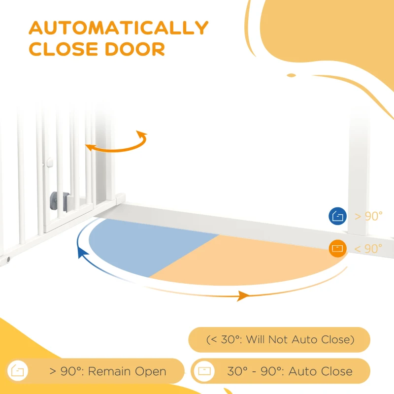 PawHut Auto-Close Pet Gate, Stair Gate with Cat Door, Double Locking for Doorways Hallways Stairs, Fits 29"-31.5" Wide, White