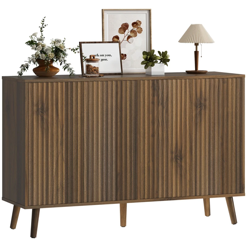 HOMCOM Buffet Cabinet with Storage, Modern Fluted Sideboard with Adjustable Shelves for Dining Room Living Room, Dark Brown