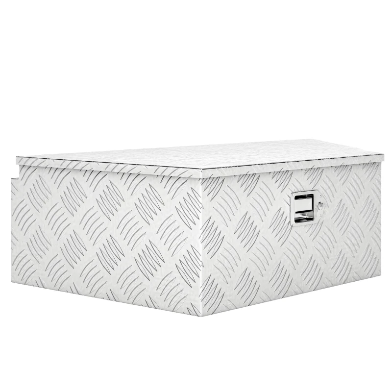 HOMCOM 39" Trapezoid Truck Tool Box Heavy Duty Aluminum Trailer Tongue Box with Lock and Keys for Pick Up Truck RV Trailer