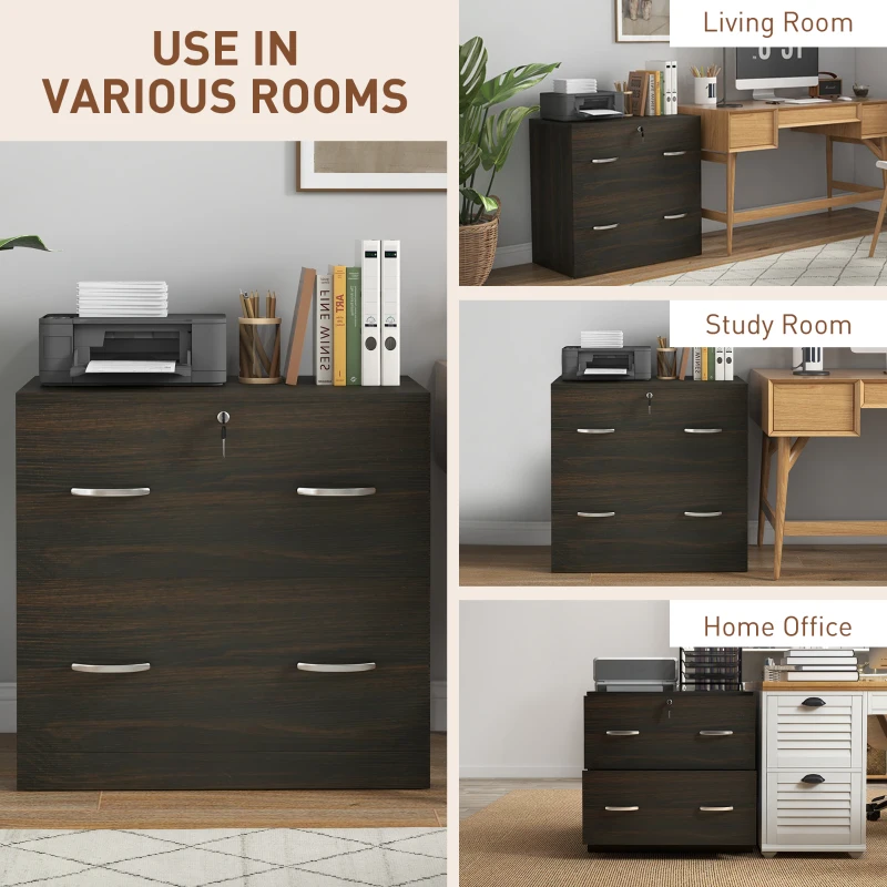 Vinsetto 2-Drawer File Cabinet with Lock and Keys, Lateral Storage Filing Cabinet with Hanging Bar for Letter Size, Home Office, Walnut