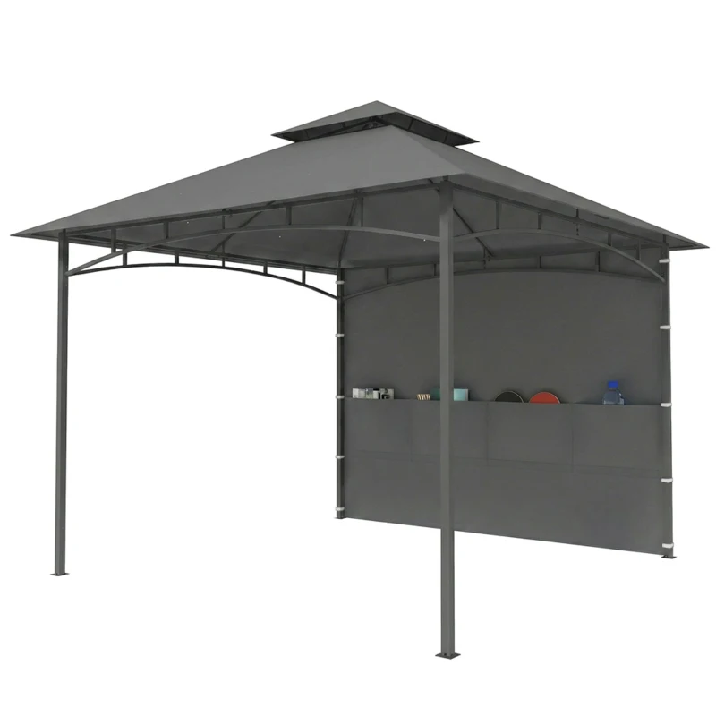 Outsunny 10' x 10' Patio Gazebo, Double Roof Outdoor Gazebo Canopy Shelter with Storage, Hook, Metal Frame, Dark Grey