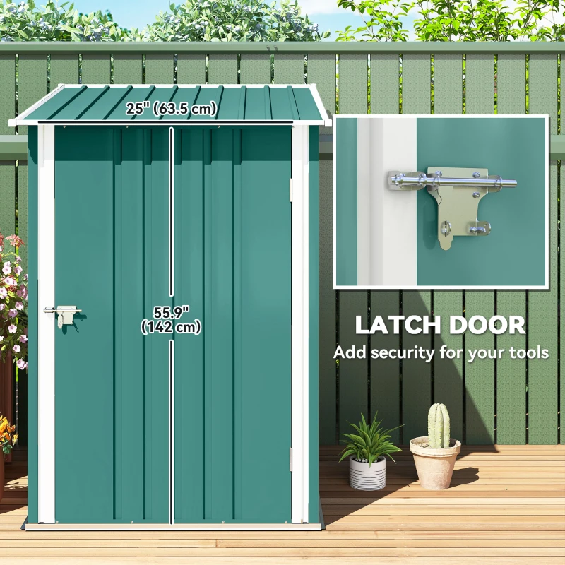 Outsunny 3.3' x 3.4' Lean-to Garden Storage Shed, Outdoor Galvanized Steel Tool House with Lockable Door for Patio Green